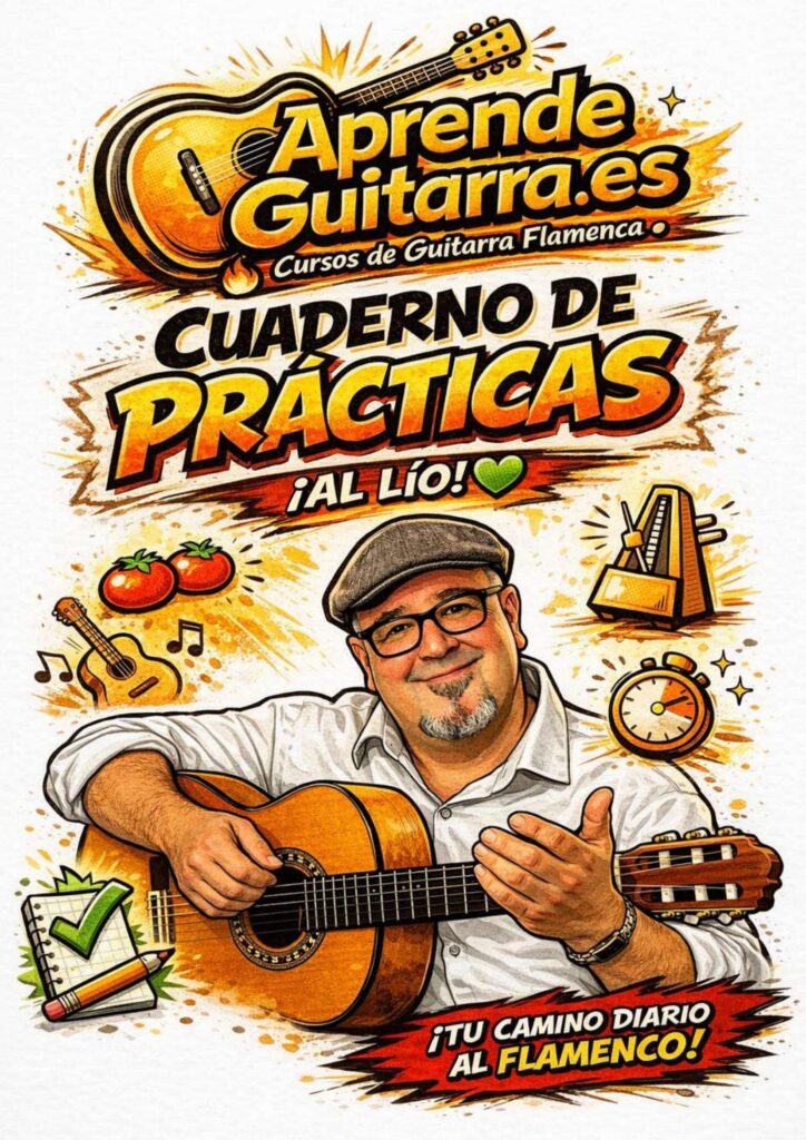 Portada Cuaderno de Prácticas ¡Al Lío! – agenda de estudio para guitarrista flamenco, 206 páginas A5