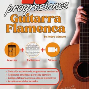 Portada libro 23 Progresiones de Guitarra Flamenca con tablatura – arpegio, picado y rasgueo, A4
